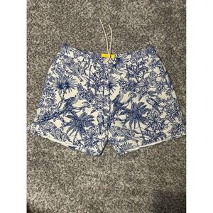 Maison Article Men's Shorts 2XL Blue White Tropical Jungle Drawstring Mesh Lined